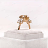 Three Stone Pear Champagne Moissanite Engagement Ring 3 Stone Vintage Ring Georgian Style Ring Solid Gold Color Stone Wedding Ring