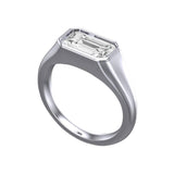 Emerald Cut Moissanite Signet Ring, Mens East West Ring, Mens Signet Ring, 14K Unplated White Gold Ring, Mens Bezel Moissanite Ring