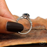 Step Cut Hexagon Dark Grey Moissanite Ring, Vintage Engagement Ring, 14K White Gold Art Deco Ring, Milgrain Promise Ring, Proposal Ring