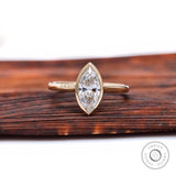 IGI Certified Marquise Cut Lab Grown Diamond Bezel Engagement Ring Solitaire Cathedral 14k White Rose Yellow Gold Wedding Promise Rings