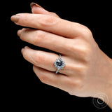 Round Grey Moissanite Halo Engagement Ring 14k White Gold Color Moissanite Ring Unique Cathedral Milgrain Wedding Anniversary Ring