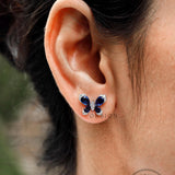 Butterfly Stud Earrings, Blue Sapphire & Lab Grown Diamond Earrings, White Gold Earrings, Push/Screw Back Stud Earrings, Insect Earrings