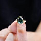 Old Mine Cut Pear Green Moissanite Ring, Signet Ring For Women, Bezel Set Ring, 10k/14k/18k Solid Yellow Gold Ring, Statement Ring For Her