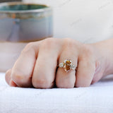 Pear Champagne Three Stone Ring, Old Cut Three Stone Ring, Old Mine Cut Ring, Georgian Ring Gold, OEC Side Stones, Champagne Teardrop Ring