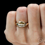 Modern Chunky Statement Ring, Old Mine Cut Elongated Oval Yellowish Champagne Moissanite Ring in 10K Yellow Gold, Champagne Wedding Ring