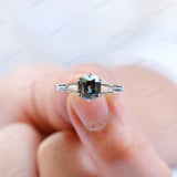 1.7 CT Old Mine Cut Elongated Cushion Grey Moissanite Vintage Engagement Ring for Her, Solitaire Ring, 18K White Gold Ring, Split Shank Ring