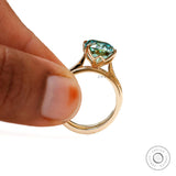 Elongated Cushion Dark Blue Green/Cyan Moissanite Starburst Ring Set, Tulip Engagement Ring With Matching Celestial Band, 18K Yellow Gold