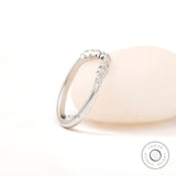 Moissanite Curved Wedding Band Bubble Prong Unique Half Eternity Band 10k 14k 18k White Gold Matt Finish Ring Chevron Stacking Band