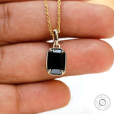 1.8 CT Emerald Cut Dark Green Black Moissanite Pendant, Solid Yellow Gold Basket Set Pendant, Glossy Finish Chunky Pendant, Dainty Pendant