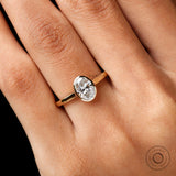 1 .2 Ct Oval Lab Grown Diamond Bezel Engagement Ring IGI Certified 10k Yellow Gold Ring Solitaire Cathedral Shank Promise Ring For Her