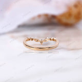 Marquise Cut Moissanite Curved Wedding Band, Half Eternity Band, Rose Gold Matching Band Diamond Stacking Ring, Unique V Shape Band