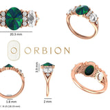 10K/14K/18K Solid Rose Gold Blue Green 3 Stone Engagement Ring, Side Grey Oval Rose Cut Moissanite Wedding Ring, Wedding Ring, Bridal Ring