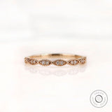 Vintage-inspired Marquise Moissanite Wedding Band in Elegant 14K Gold, Art Deco Milgrain Half Eternity Band
