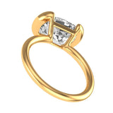 Old Mine Cut Elongated Cushion East-West Set Moissanite Ring, 10K Yellow Gold Half Bezel Set Ring, Unique Engagement Ring