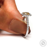 Dazzling Cushion Cut Yellow Champagne Moissanite Ring - Sparkle in White Gold Cathedral Shank Setting, Your Unique Halo Engagement Ring