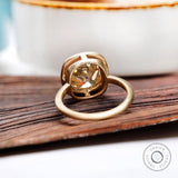 OMC Cushion Champagne Moissanite Engagement Ring Brushed Matte Finish Double Bezel Set Ring Vintage Solitaire Ring Color Moissanite Ring