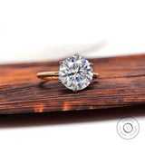 10 MM Brilliant Cut Round Moissanite Ring, Hidden Halo Engagement Ring, 14K Solid Gold Two Tone Ring, Large Stone Ring, Solitaire Ring Women