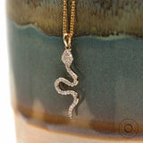 18k Solid Yellow Gold Moissanite Snake Pendant, Animal Pendant, Delicate Snake Charm Pendant, Diamond Studded Minimal Serpent Pendant