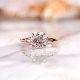 Vintage Old European Cut Moissanite Ring, Side Stone Tapered Baguette, Three Stone Engagement Ring, Four Prong Setting, Rose Gold Ring