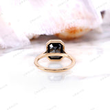 Emerald Cut Black Moissanite Ring, Bezel Set Ring, Step Cut Engagement Ring, Black Stone Ring, Cathedral Rings, 14k Yellow Gold Ring