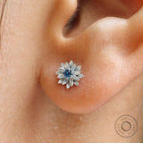 Sophisticated Floral Jewelry: Lotus Inspired Lab Diamond Earrings with a Touch of Blue, Inspired by the Majestic Lotus Bloom