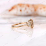 Old Cut Three Stone Ring, Oval Champagne Moissanite Ring, Three Stone Vintage Ring, Old Mine Cut Ring, OEC Side Stones Ring, Georgian Ring