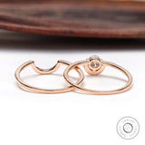 Round Lab Grown Diamond Engagement Ring, 14k Solid Gold Boho/Bohemian Ring, Stack Rings Set, Bridal Ring Set, Dainty Wedding Ring Set