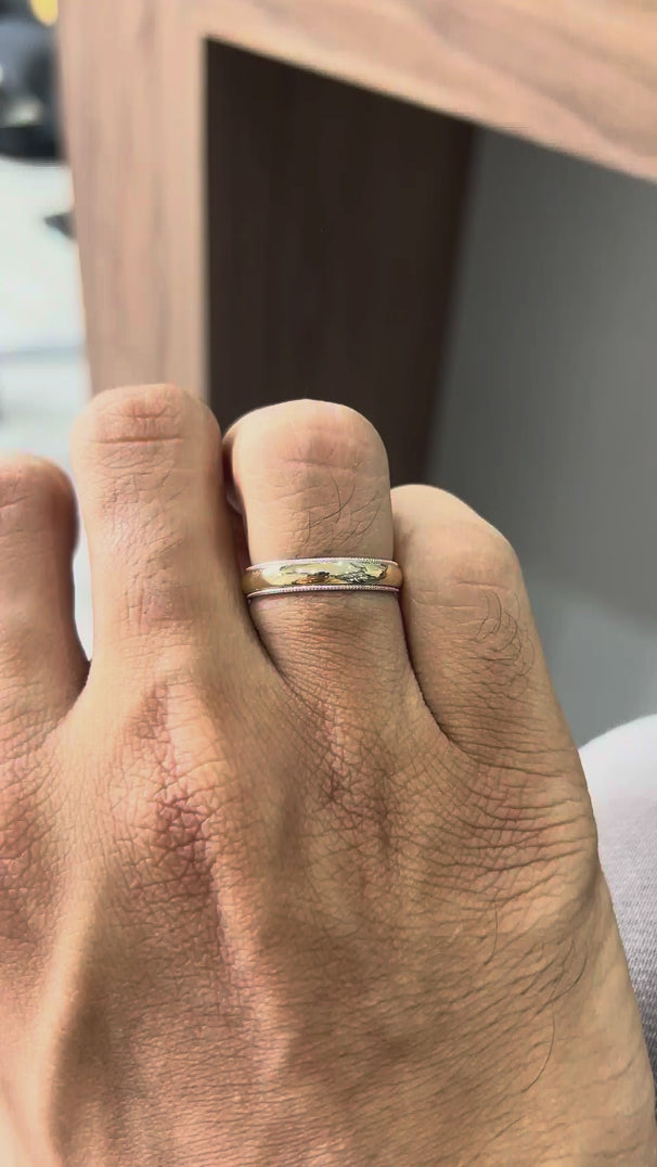14k two tone gold mens wedding band with milgrain edges video