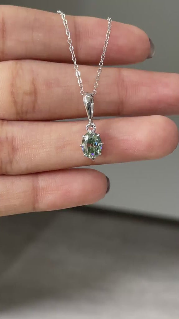 Vintage style oval moissanite solitaire pendant necklace for women
