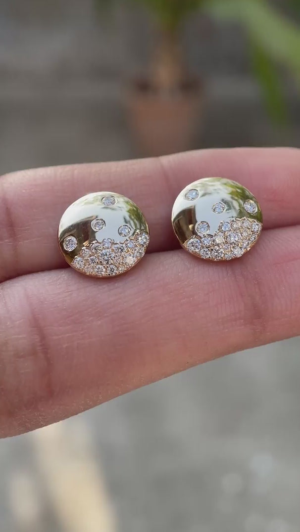 Lab diamond disc earrings with scattered round diamonds video