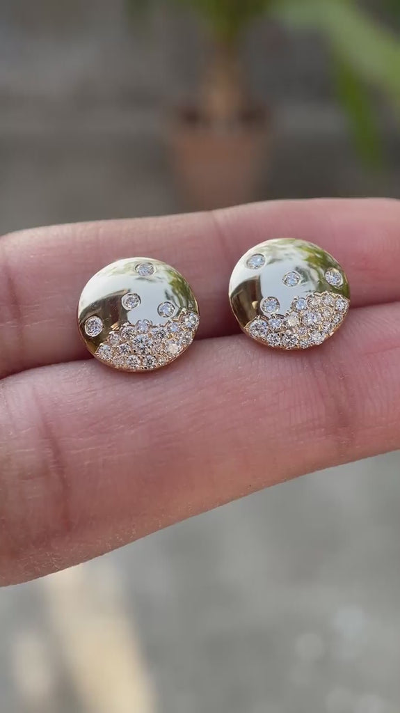 Lab diamond disc earrings with scattered round diamonds video