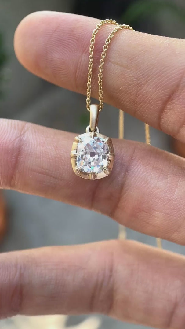 Georgian style vintage cushion lab diamond pendant video