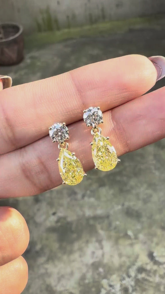 Teardrop Lab Diamond Dangle Drop Earrings, Screw Back or Push Back Studs.