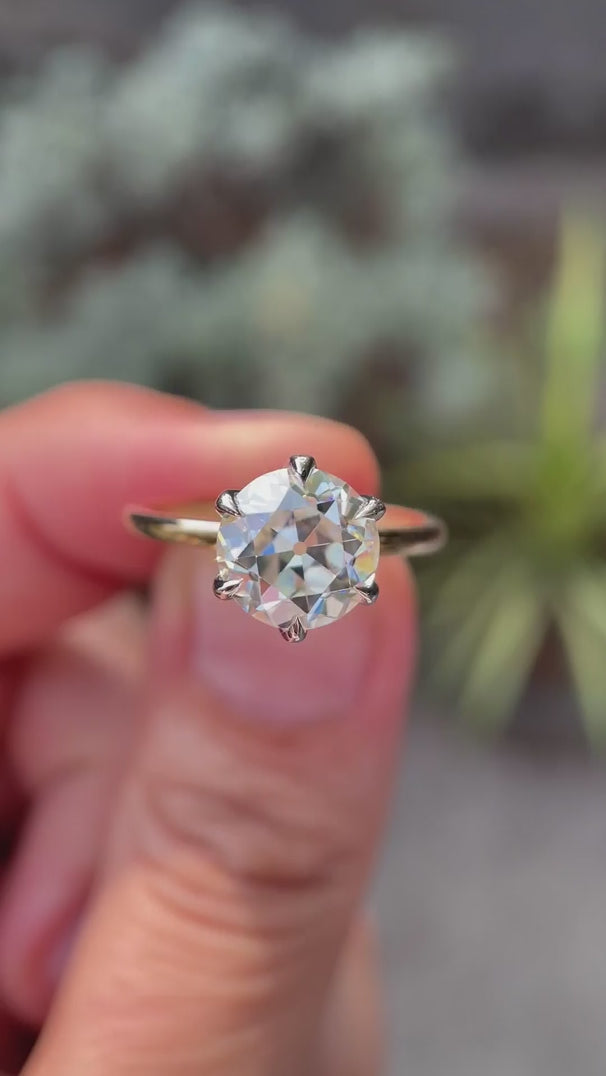 360-degree view of Six Prong Solitaire OEC Moissanite Ring in Dual Tone.