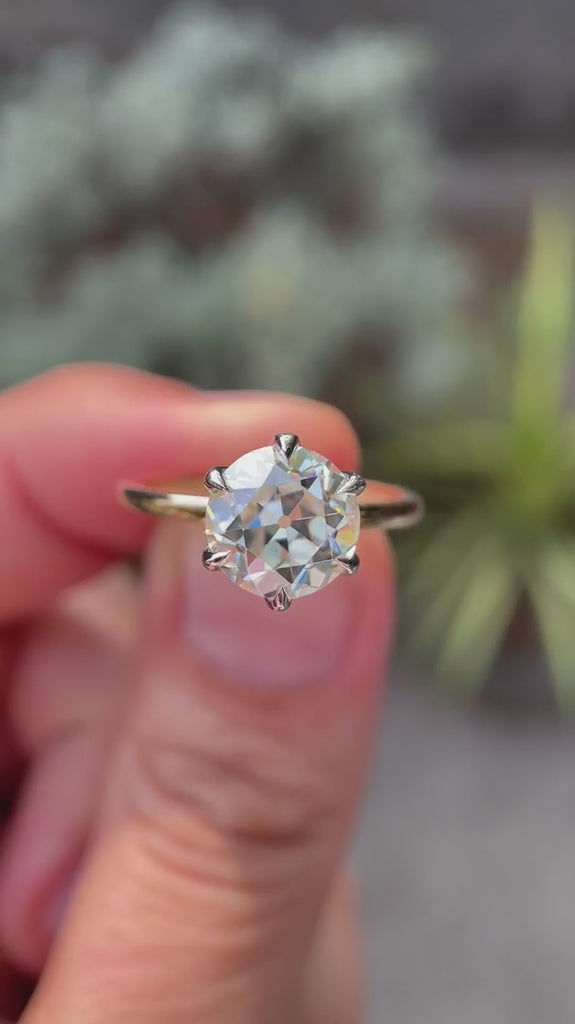 360-degree view of Six Prong Solitaire OEC Moissanite Ring in Dual Tone.