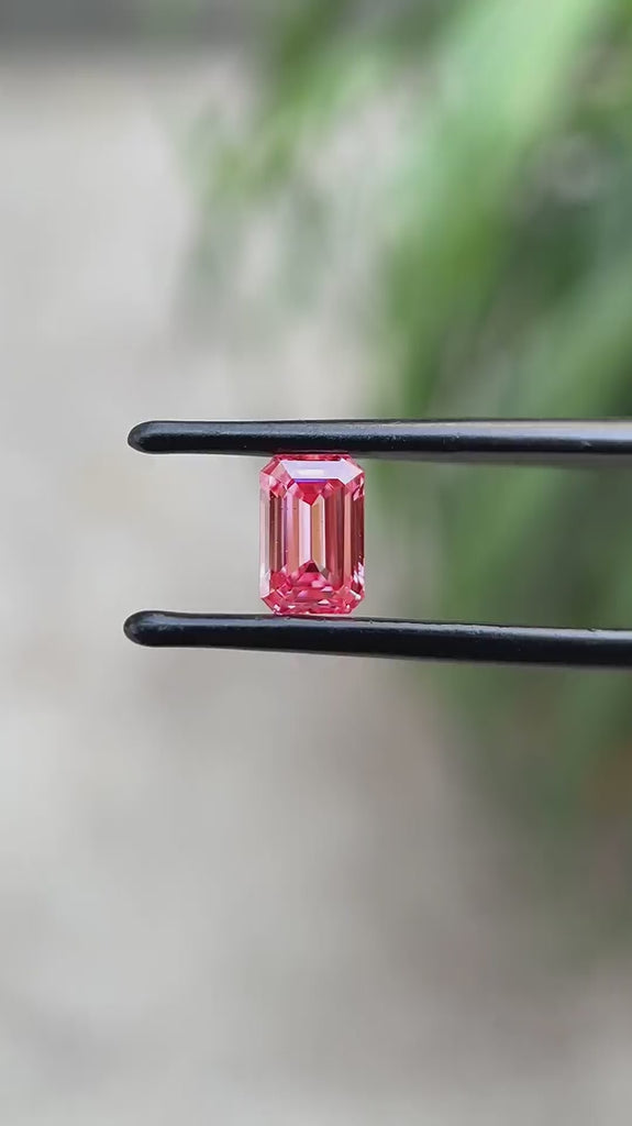 Vivid pink lab diamond 0.73 ct emerald cut loose stone