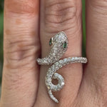 Diamond snake ring worn on hand showing sculpted snake head video