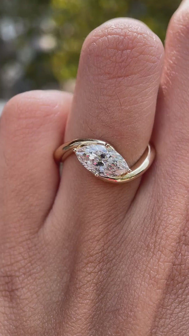 Marquise cut lab grown diamond rapture engagement ring 14k yellow gold, 1 Ct solitaire video