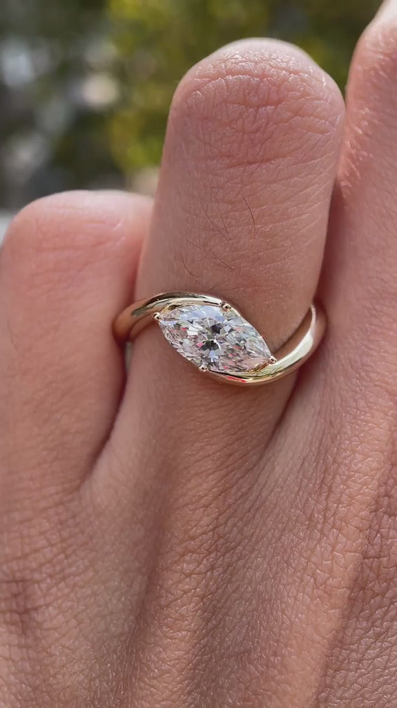 Marquise cut lab grown diamond rapture engagement ring 14k yellow gold, 1 Ct solitaire video