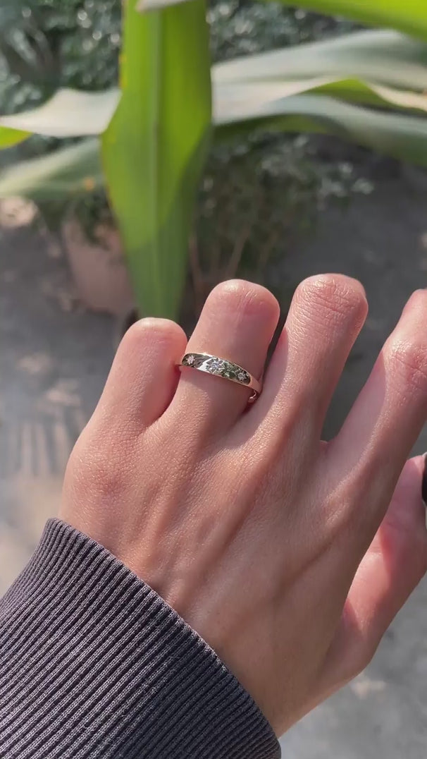 Worn on hand view celestial starburst lab diamond wedding band