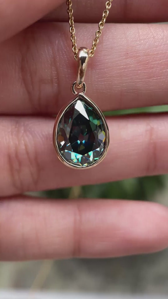 Pear Bezel Dark Green OMC Teardrop Statement Pendant 