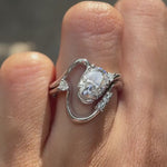 Oval Wave Engagement Ring Set Made With Lab Diamond And White Gold