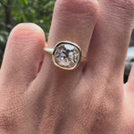 Antique old mine cushion lab diamond bezel set signet engagement ring