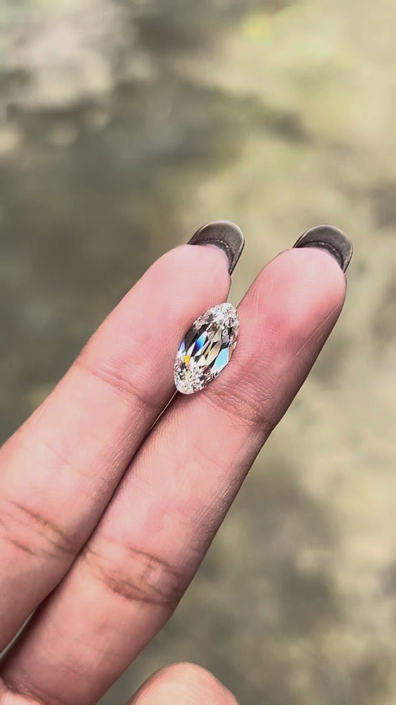 3 CT Moval shaped lab grown diamond, antique old mine cut, colorless loose stone