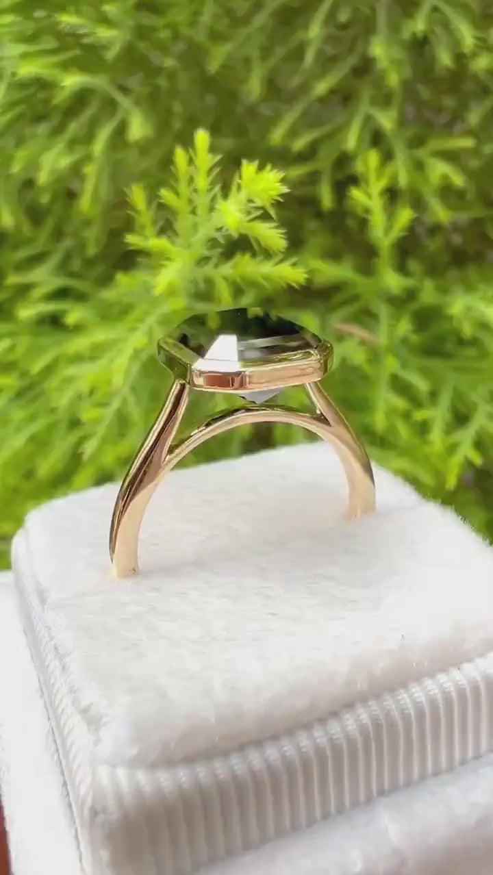 Black emerald cut moissanite ring yellow gold video