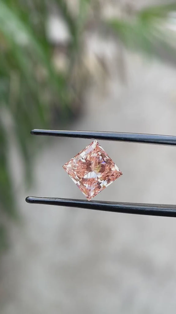 Intense pink princess cut lab diamond 5 ct loose stone