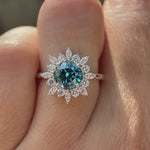 Round fancy vivid blue lab grown diamond halo ring