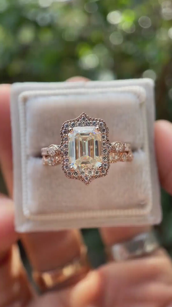 Video of showcasing detailed craftsmanship and elegant rose gold setting.