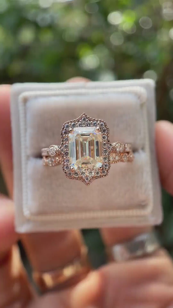 Video of showcasing detailed craftsmanship and elegant rose gold setting.