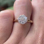 Video showcasing round lab grown diamond cluster ring in 18K yellow gold with multi-stone sparkle